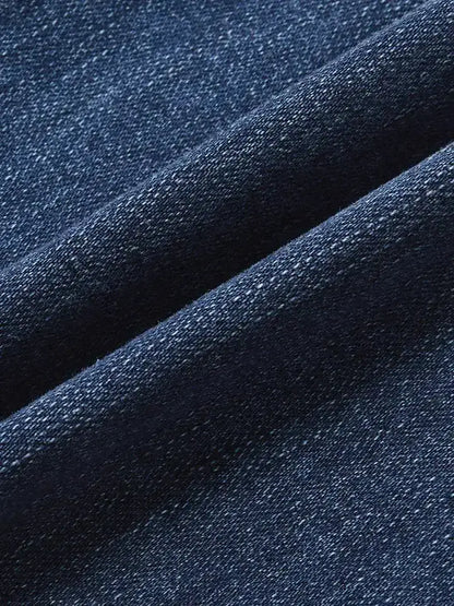 Wash Denim Wide Leg Jeans High Waist Patch Pocke