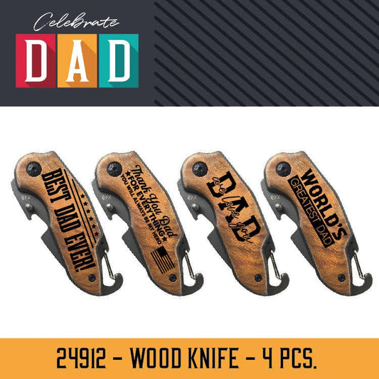 Pocket Knife Wood Handle Father's Day Assortment- 4/Pack