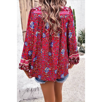 All Over Floral Print Cross Deep V Boho Top