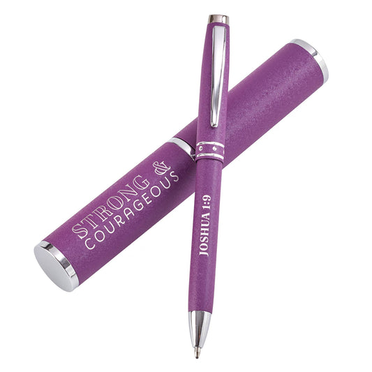 Strong & Courageous Josh. 1:9 Pen in Case Purple
