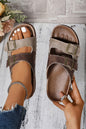 Color black Two-tone Flag Retro Buckle Straps Hollowed Faux Suede Slippers