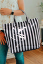 Red Glossy Striped Vinyl Large Tote Bag (Color Varied)