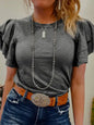 Dark Grey Flutter Sleeve Casual Loose Fit Basic T Shirt
