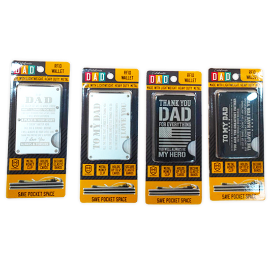 Ultra Thin Metal Wallet w/Clip Father's Day Assortment- 4/Pk