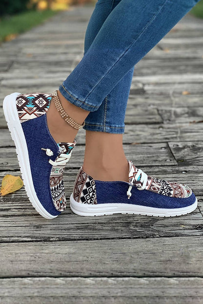 1 the Woman - Vintage Western Patchwork Lace-up Decor Flat Shoes