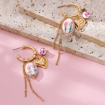 Chinoiserie Floral Charm Hoop Earrings | 80E61660