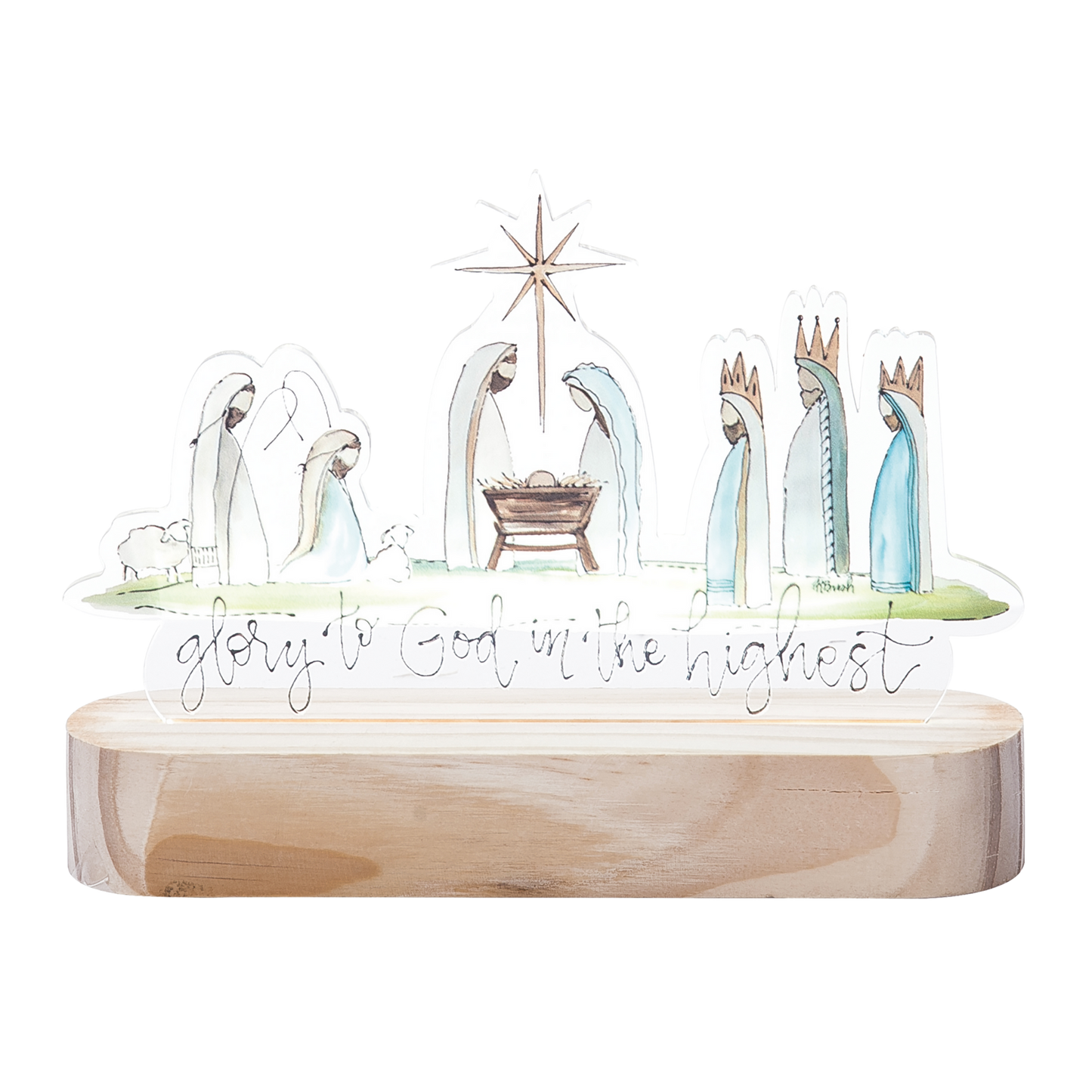 Wood & Acrylic LED Nativity Sign - Christmas Decor