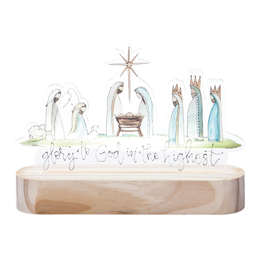 Wood & Acrylic LED Nativity Sign - Christmas Decor
