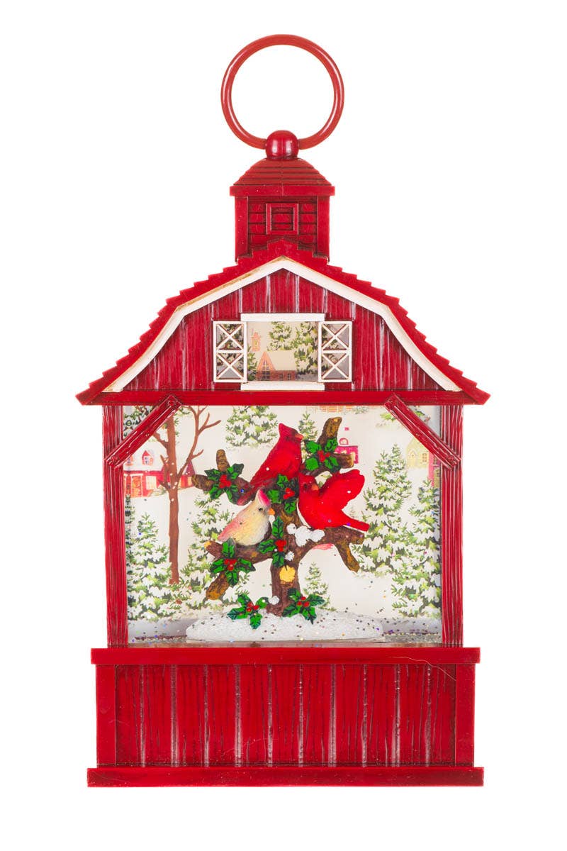Red Led Barnhouse Water Lantern With Cardinals