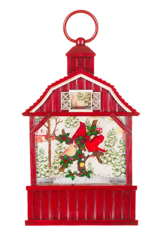 Red Led Barnhouse Water Lantern With Cardinals