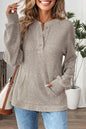 Pink Ribbed Texture Drop Shoulder Henley Knit Top