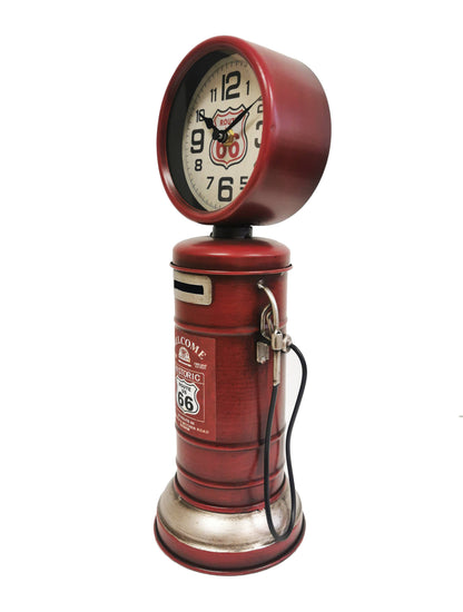 Gas Pump Route 66 Piggy Bank Table Clock Red