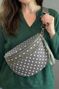 Beau Blue Retro Polka Dot Print Double Zip Crossbody Bag