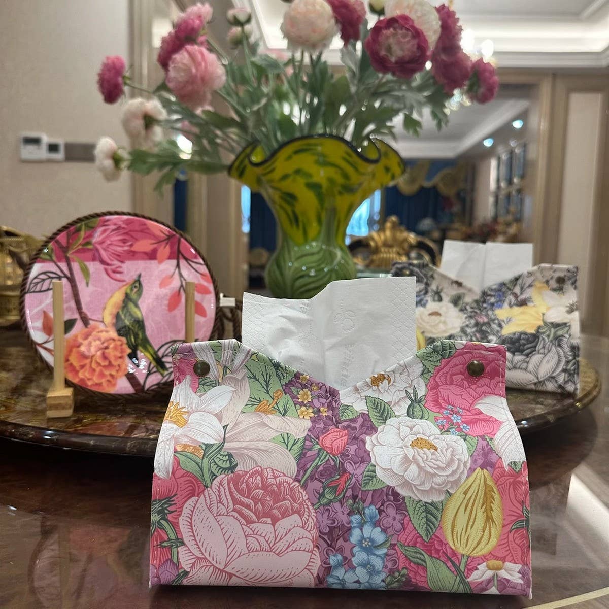 CREATIVE OIL PAINTING FLOWER LEATHER TISSUE BOX_CWMM2242