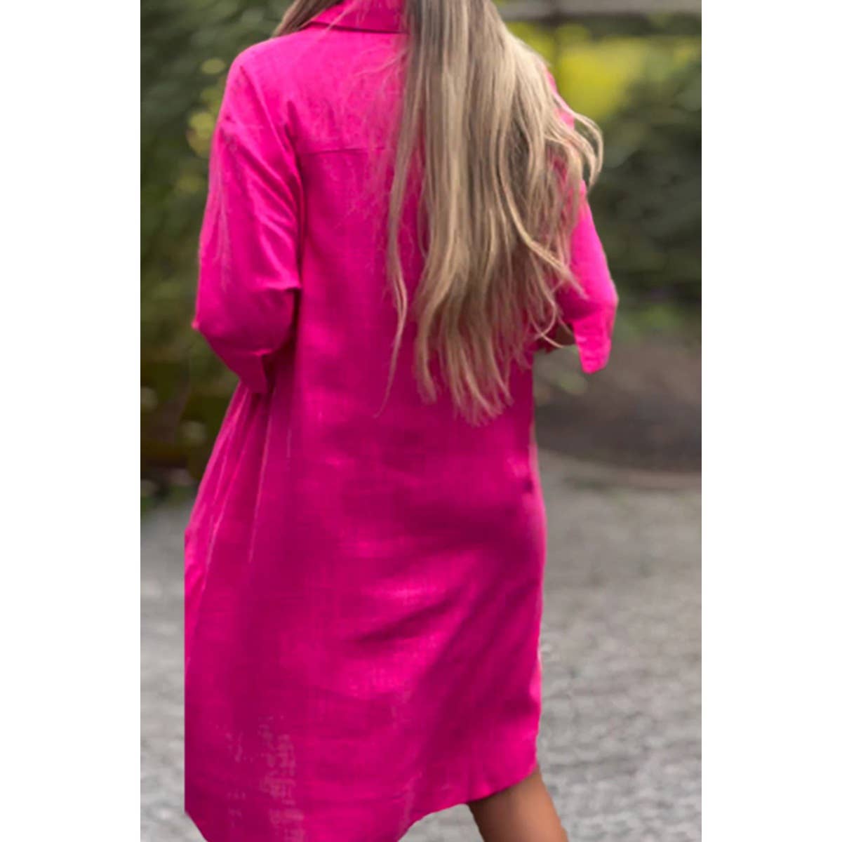 Plus A Line Button Loose Fit Pockets Solid Dress