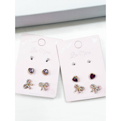 3-Kind Be Mine Mixed Bow Earrings