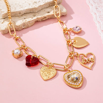 CHARM NECKLACE-PORCELAIN HEART RHINESTONE PEARL