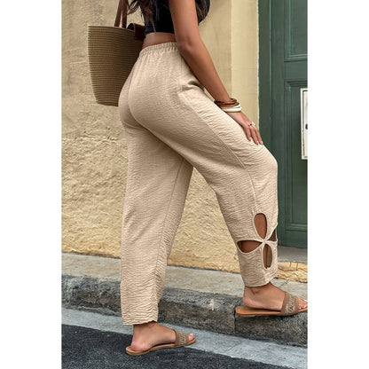 Solid Loose Elastic Waist Hollow Out Long Pant