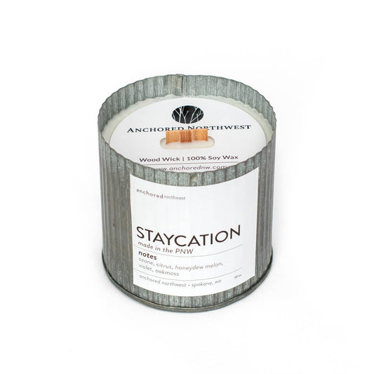 Staycation Rustic Vintage Farmhouse Wood Wick Candle