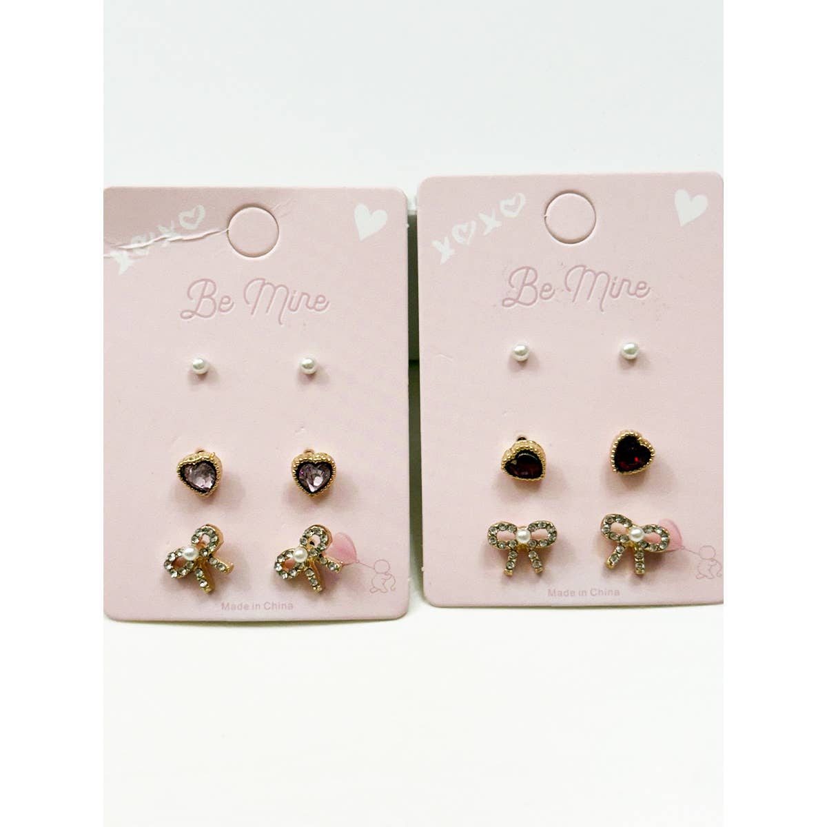 3-Kind Be Mine Mixed Bow Earrings