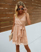 V Neck Ruffle Hem Swiss Dot Self Tie Cami Dress