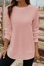 Fashion-W Rounded Hem Waffle Long Sleeve Top