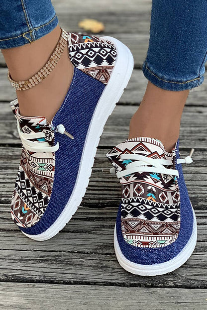 1 the Woman - Vintage Western Patchwork Lace-up Decor Flat Shoes