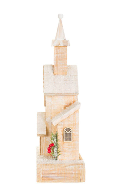 Peach/White Frosted Led Church Display With Bushes