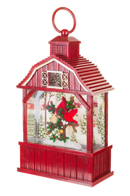 Red Led Barnhouse Water Lantern With Cardinals