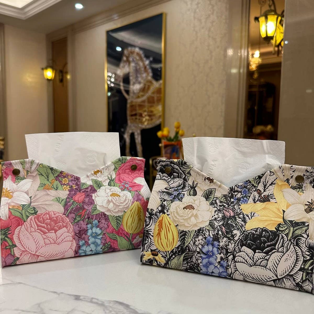 CREATIVE OIL PAINTING FLOWER LEATHER TISSUE BOX_CWMM2242