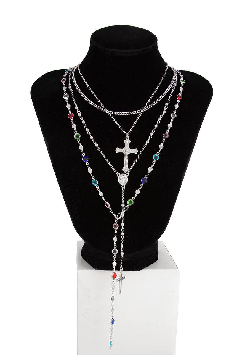 Layered Cross Pendant Necklace Set