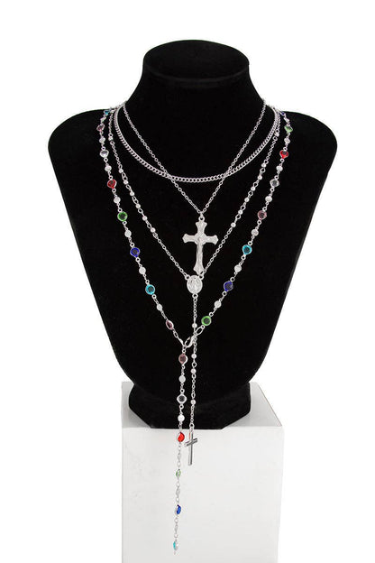 Layered Cross Pendant Necklace Set