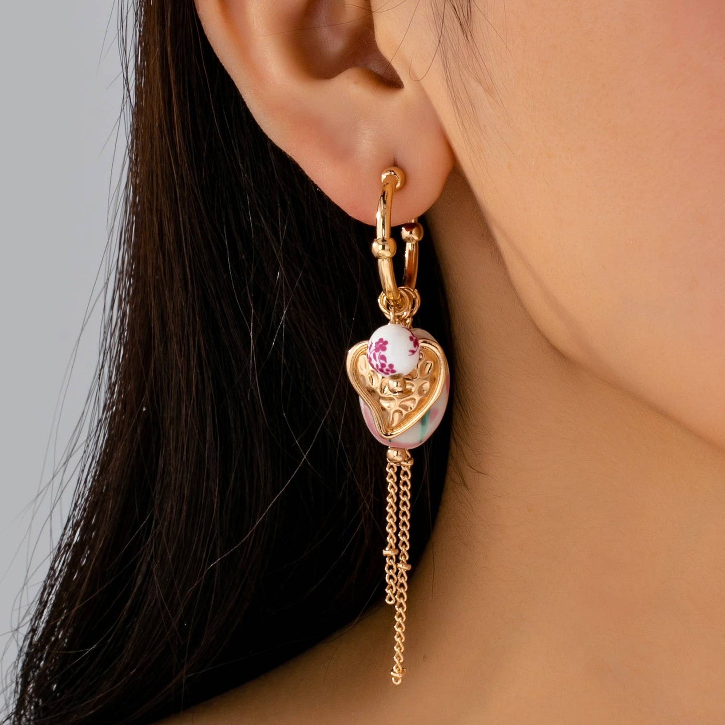 Chinoiserie Floral Charm Hoop Earrings | 80E61660