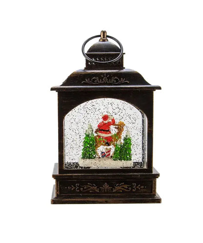 9"BLACK LED SANTA LANTERN W/MOTION
