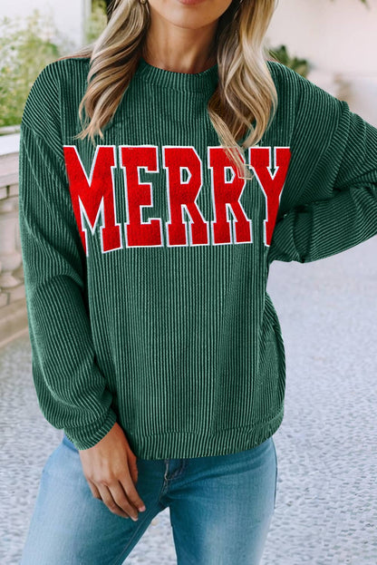 LDC Twisted Rib Outlined Merry Letter Graphic Top