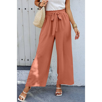 Wide Leg High Waist Tie Pockets Knot Pants