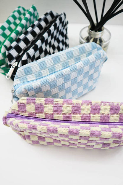 Checkered Knitted Cosmetic Bag