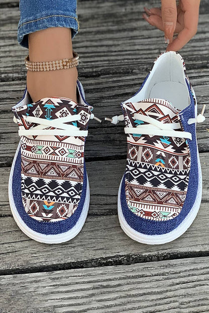 1 the Woman - Vintage Western Patchwork Lace-up Decor Flat Shoes