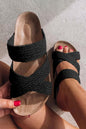 Beige Woven Cross Criss Hollowed Slip-On Slippers
