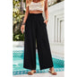 Pockets Elastic Waist Band Smocked Wide Leg Pant