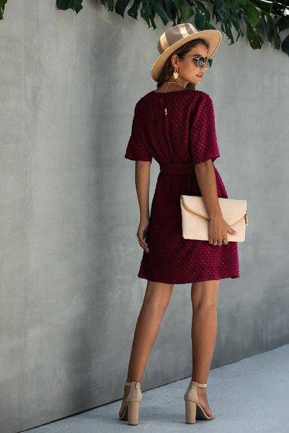 V Neck Ruffled Hem Wrap Dresses