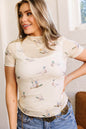 Beige Mallard Sheer Mesh Short Sleeve Top