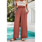 Pockets Elastic Waist Band Smocked Wide Leg Pant