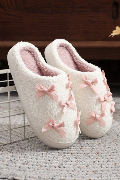 LDC Ribbed Bow Decor Plush House Slipper