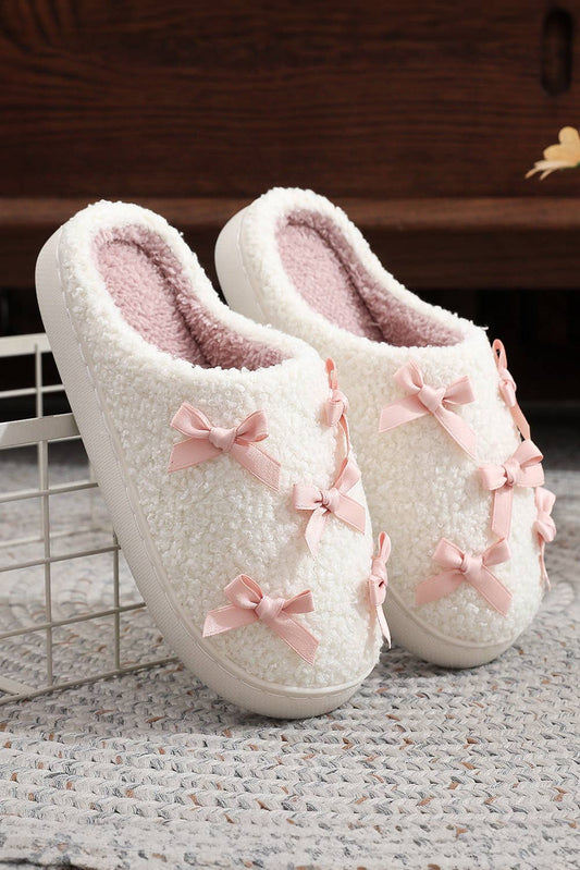 LDC Ribbed Bow Decor Plush House Slipper