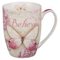 Pink Butterfly Believe Mark 9:23 Mug