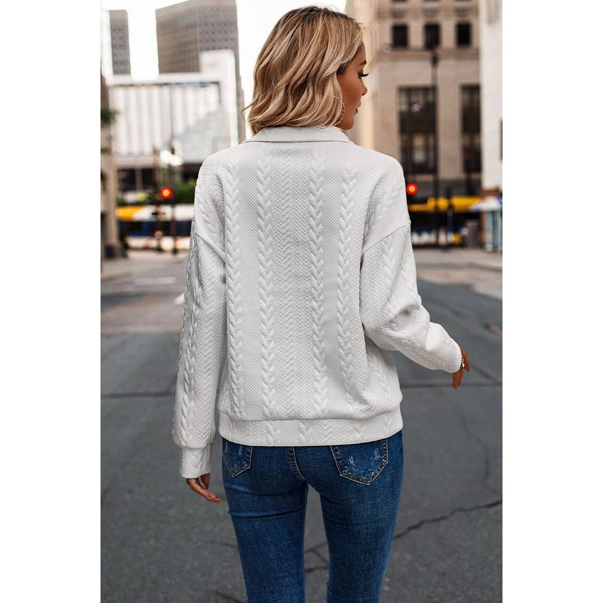 Half Zip Up Braided Long Sleeves Sweatshirt