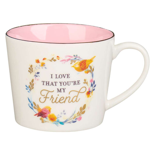 White/Pink Birds Friend Prov. 27:9-11 Mug