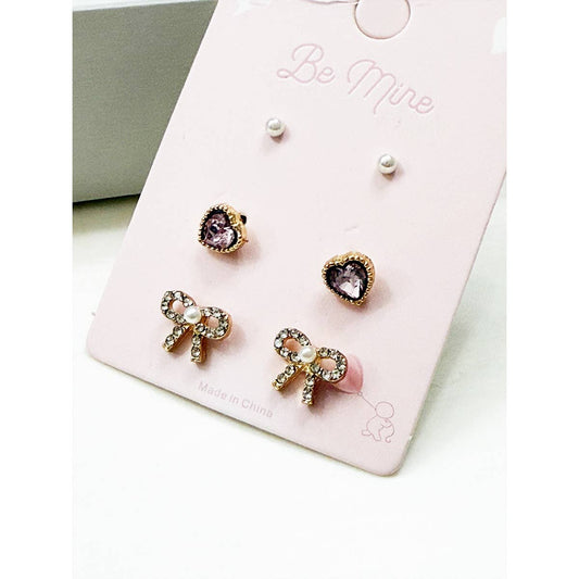 3-Kind Be Mine Mixed Bow Earrings