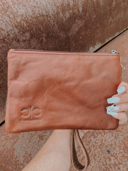 Embossed Leather Cowhide Wristlet  4 colors